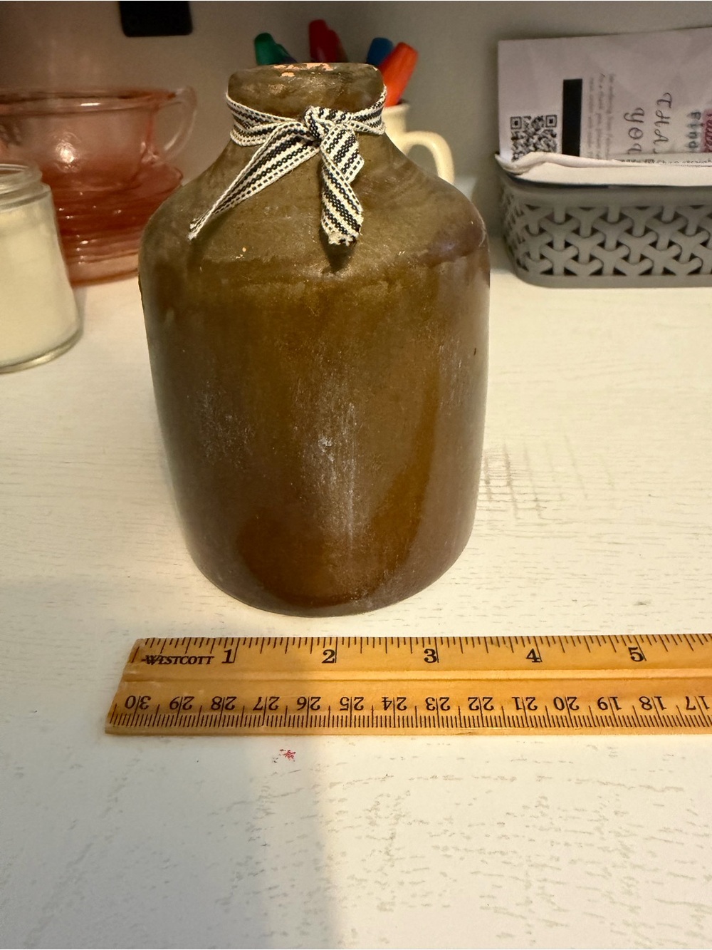 Vintage Handcrafted Olive Brown Stoneware Decorative Jug
